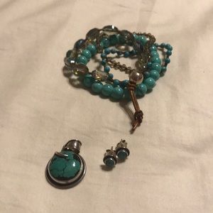 Turquoise Sterling Silver Pendant Earring Bracelet